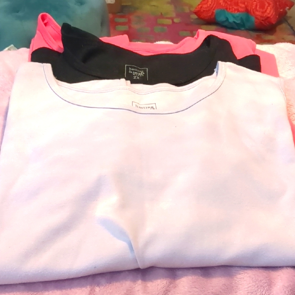Bundle of Three Women's Tops - Black, Pink, Light Purple. 2 3X, 1 2X.